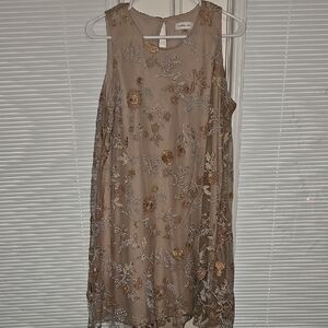 Calvin Klein Embroidered Mini Dress - Tan and Gold